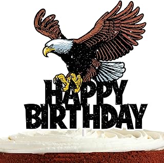Bald Eagle Cake Topper for 4th of July & Patriotic Celebrations - Glitter Animal Birthday Cake Decoration