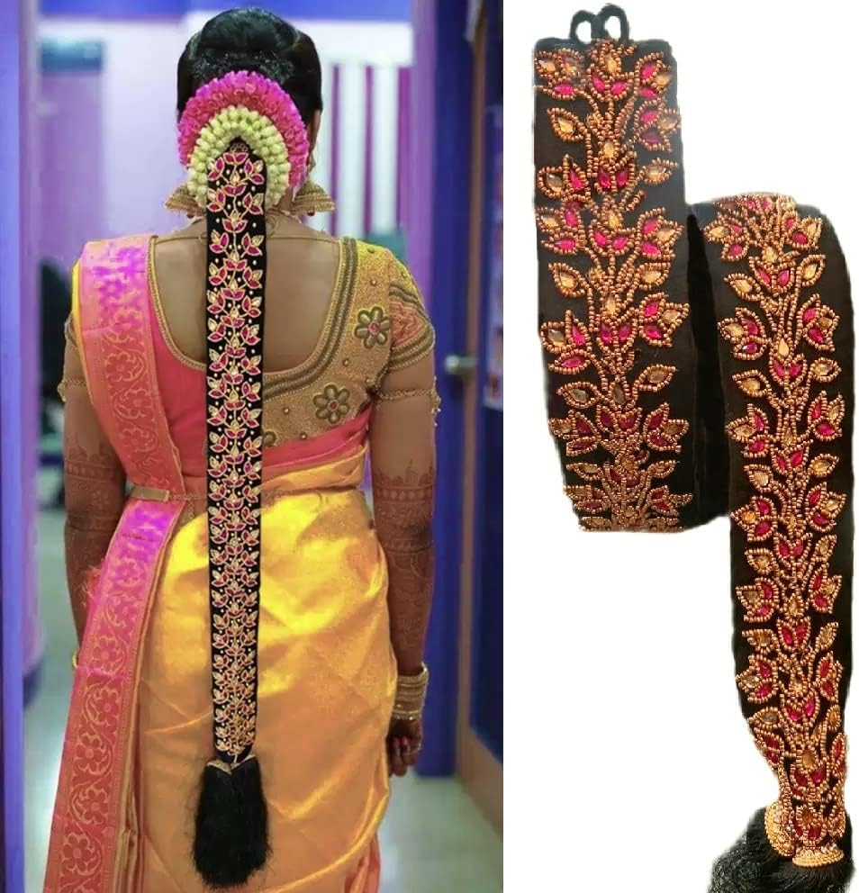 VAMA Fashion Bridal Poola Jada Hair Choti Jadai Billalu Kupullu Set Hair Ornaments For Women - Black