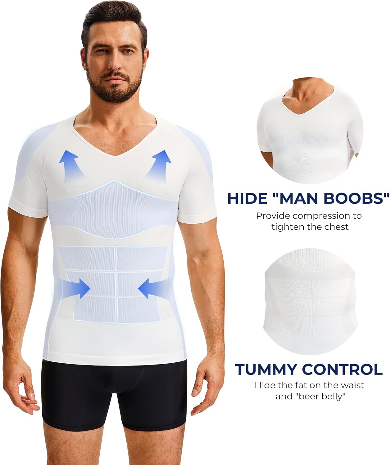 TAILONG Compression Shirt Men Short Sleeve - Shapewear Slimming Body Shaper T Shirt V Neck Undershirt Workout Tank Top - Image 2