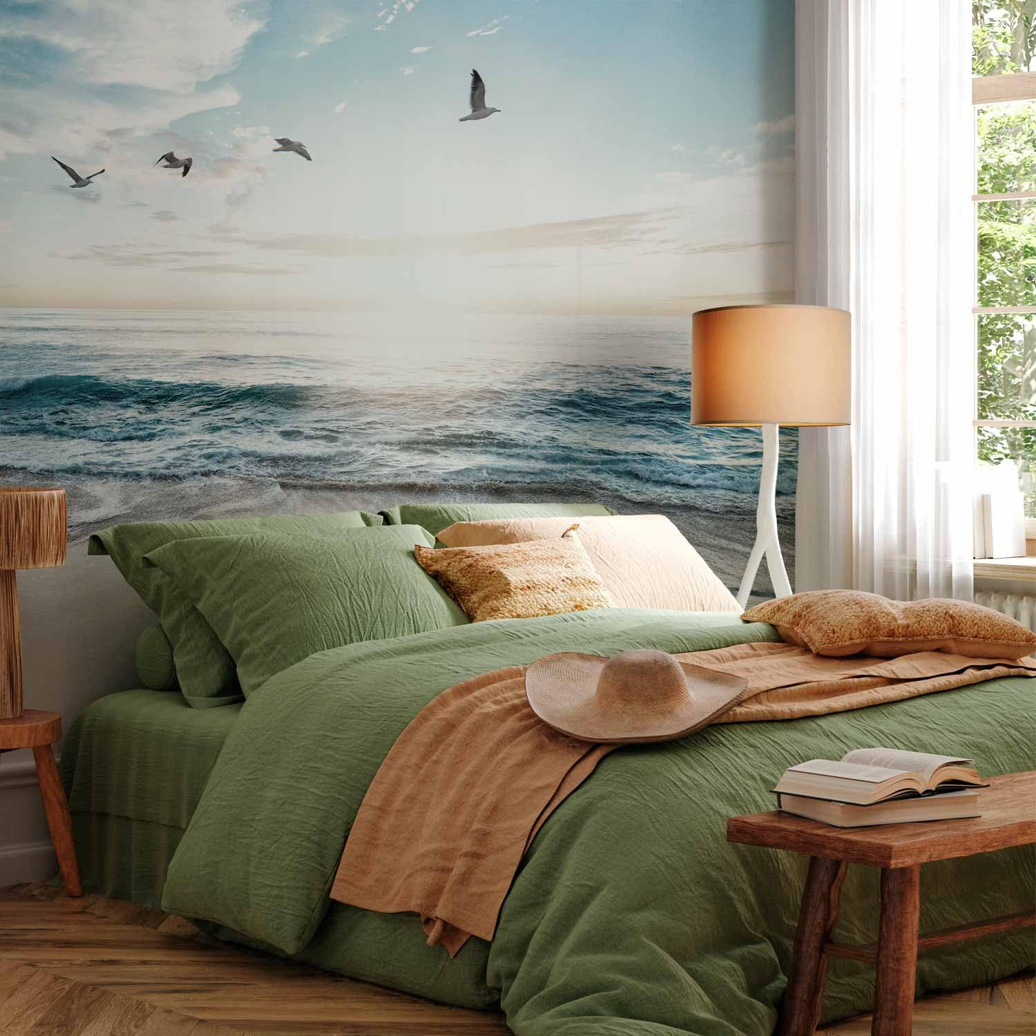 murando - Carta da Parati Adesiva Mare Spiaggia 392x280 cm Fotomurali Adesivi Murali Rivestimento Parete Moderna per Pareti Adesiva Muro Decorativo Fotomurale Ciel Uccelli Paesaggio Natura