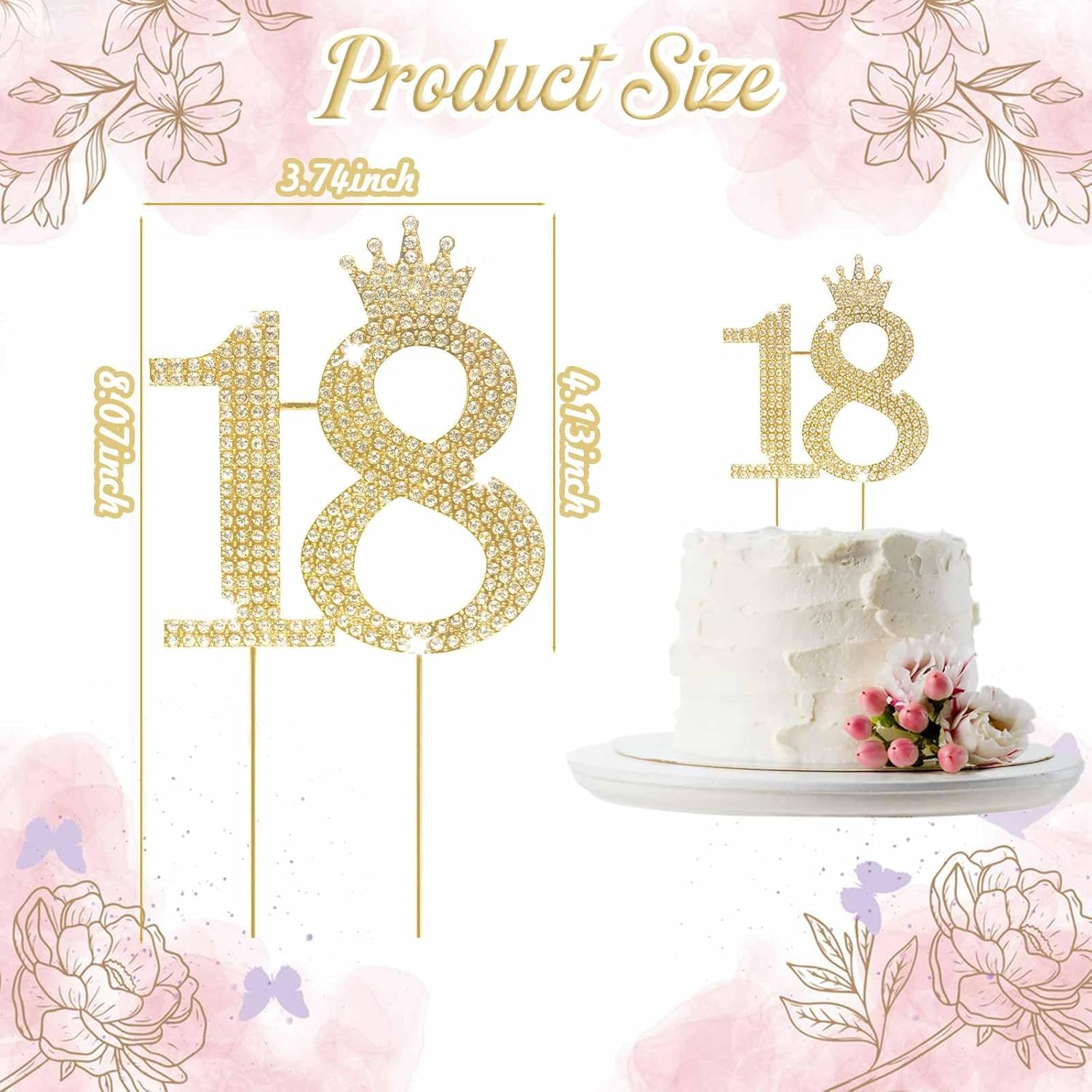 18th Birthday Cake Topper Elegant Happy Anniversary Cake Topper with Rhinestones and Little Gold Crown Sweet Birthday Cake Decoration Gifts for Girls and Boys,Daughter - Image 6