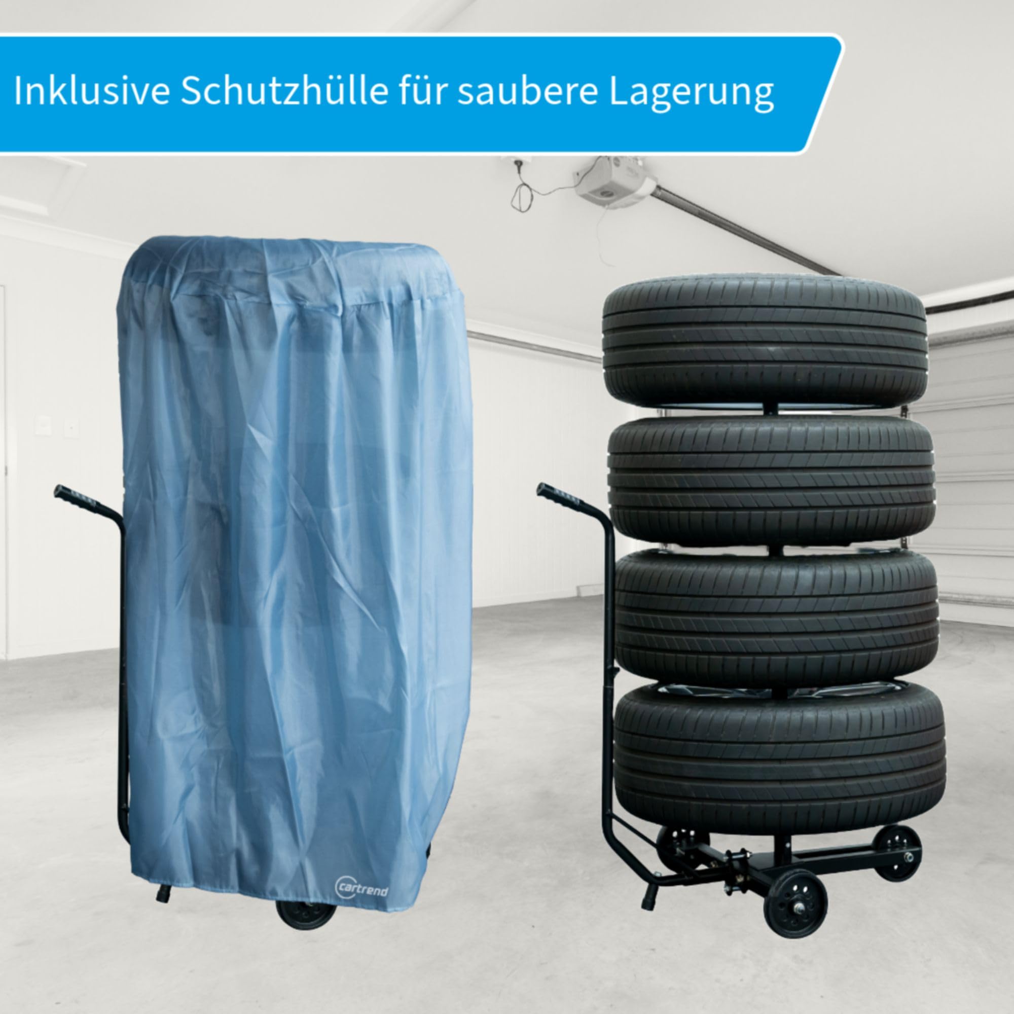 cartrend Felgenbaumwagen, Felgenbaum fahrbar mit Reifenschutzhülle, bis 255 mm Reifenbreite, felgenschonende Auflagen