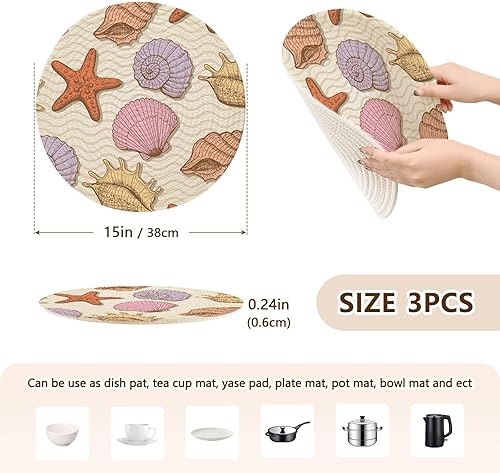 Miniatura 2 de 3 Pcs Trivet Seashell Starfish on Twill for Hot Pots and Pans 15in Cotton Thread Weave Hot Pot Holders for Cooking Pot Spoon Rest for Cooking and