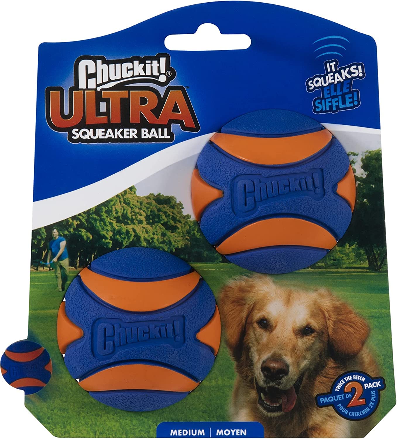 Chuckit! Ultra Squeaker Ball - Juguete Duradero para Perros de Alto Rebote, tamaño Mediano, Paquete de 2 – 3 Unidades