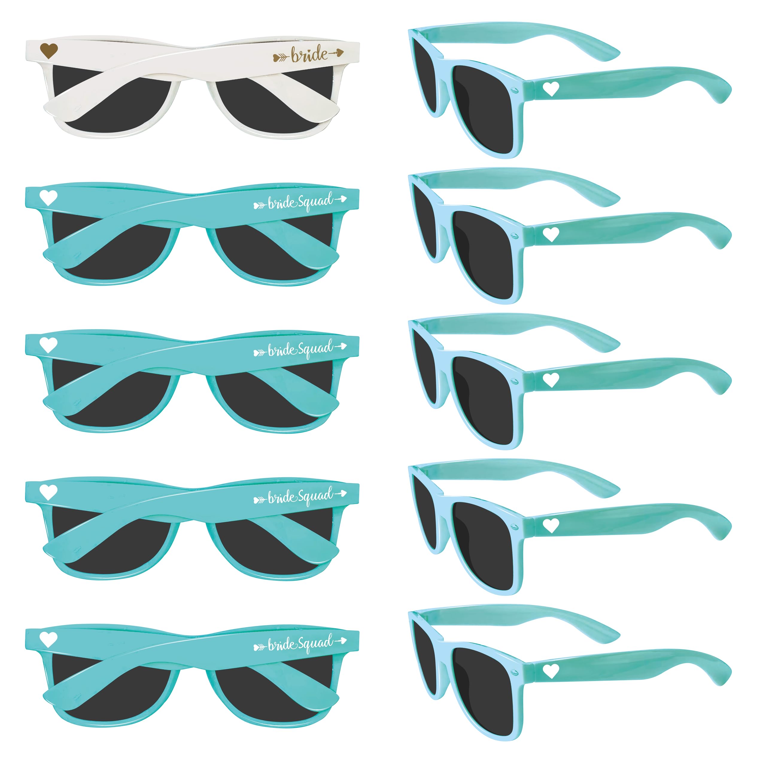 PartyGifts&beyond Lot de 10 paires de lunettes de soleil pour enterrement de vie de jeune fille, cadeau de demoiselle d'honneur, mariage