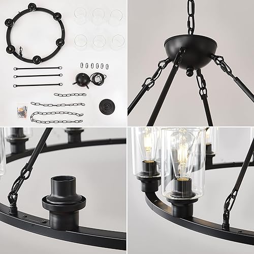 Miniatura 3 de Candelabros de rueda redonda (cristal lechoso de 6 luces negra)