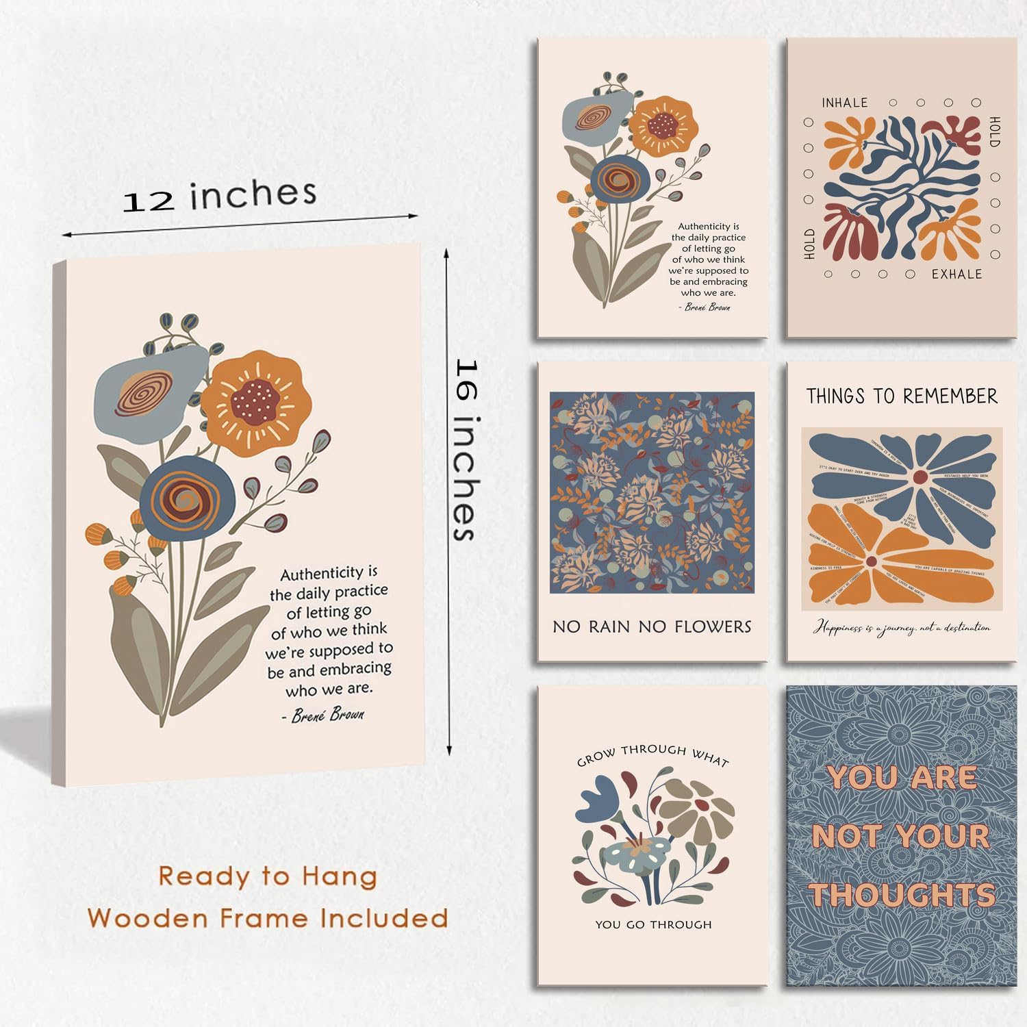 6 Mental Health Canvas Wall Art Bohemian Style Motivational Psychology Wall Decor Pictures Therapy Office Wall Art Inspirational Positive Quotes Posters Prints for Home Counseling Office Decor 12x16 - Image 2