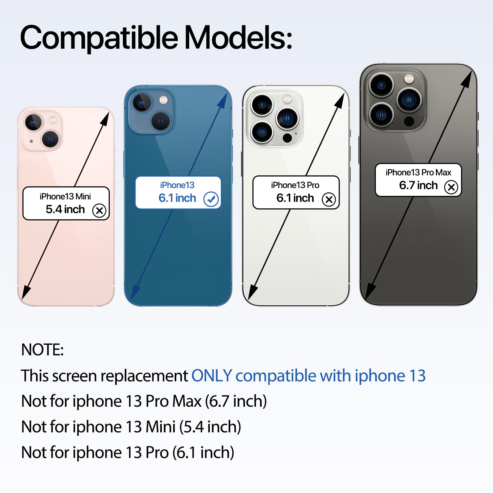 Écran iPhone 13, LCD Écran Tactile Digitizer Assembly avec Kit De Réparation Complet + Protecteur D'écran + Adhésif Étanche