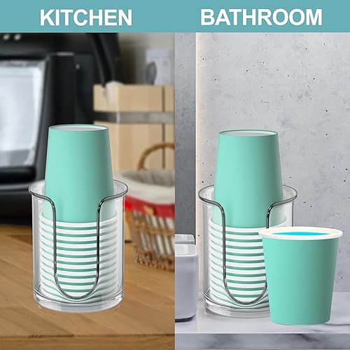 Miniatura 3 de Dispensador de tazas de baño, encimera de 5 onzas, paquete de 2 portavasos para enjuague bucal para baño, soporte pequeño desechable de
