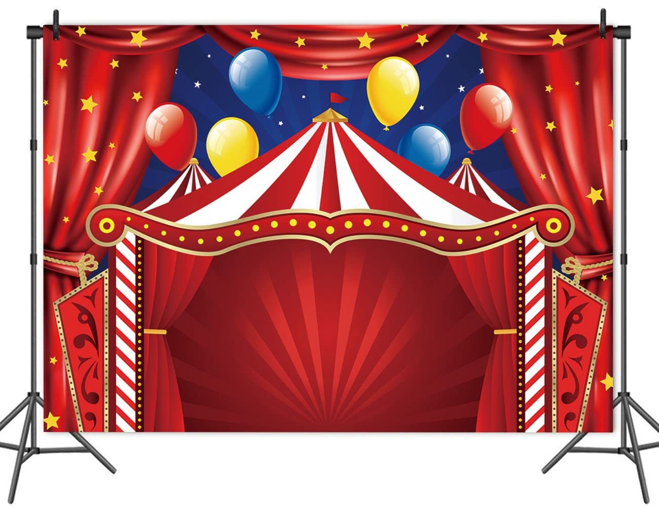 Qian 8x6ft Red Circus Carnival Backdrop Curtain Stars Photo Background Newborn Baby Shower Banner Supplies for Children Big Top Circus Themed Birthday
