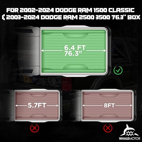 Miniatura 4 de Cubierta Tonneau para caja de camioneta compatible con Dodge Ram 1500 Classic (2002-2024), 2500 y 3500 (2003-2024) caja estándar de 6.4 pies sin