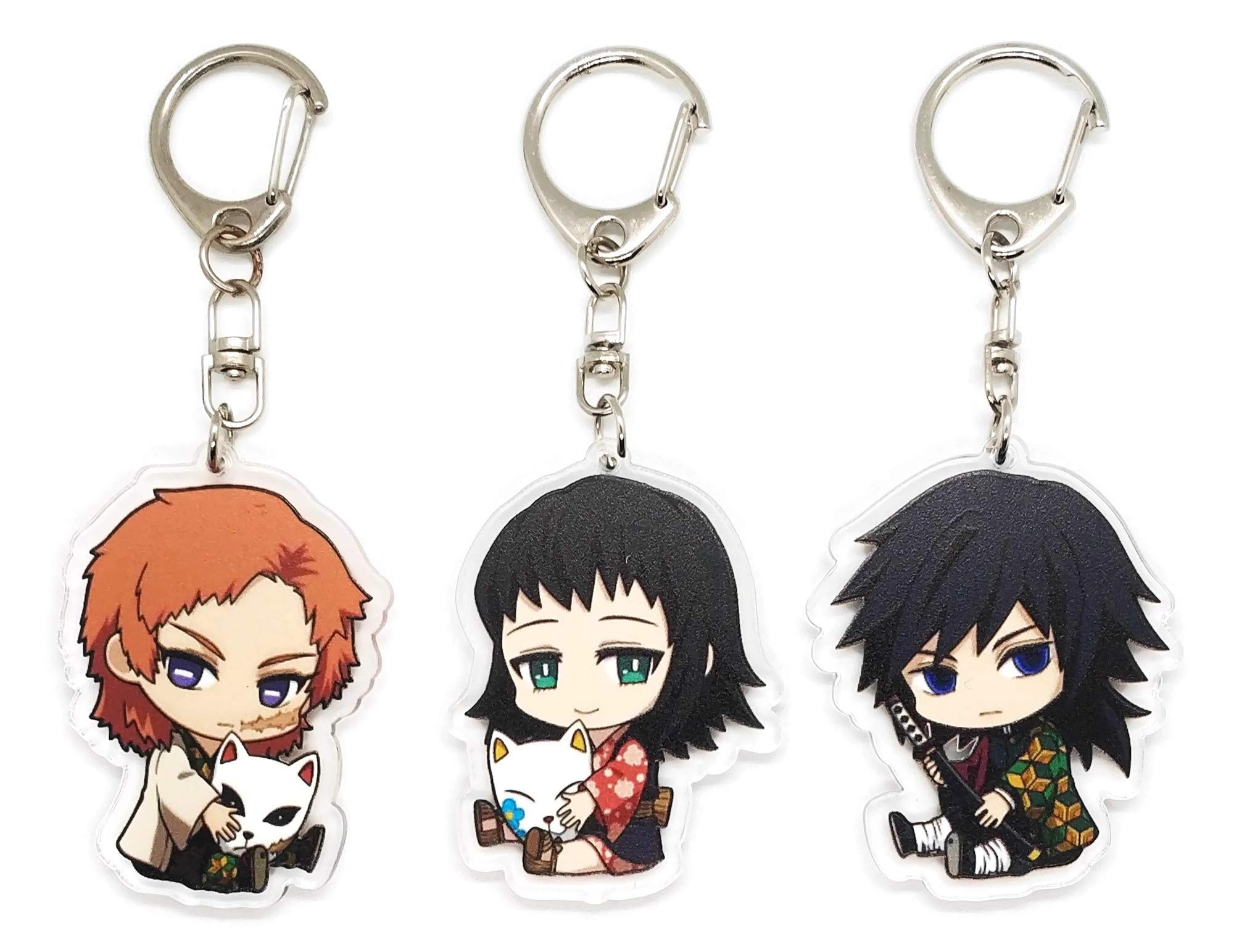 EBTY DREAMS Inc. - Set of 3 Demon DS Acrylic Keychain Sabito, Makomo, Giyuu Tomioka v1, Multicolored, Pendant Height: 2 inches, Multicolored, Pendant Height: 2 inches