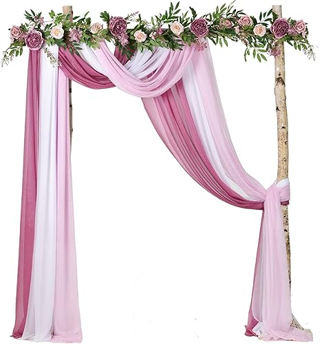 Miniatura 7 de DearHouse 3 paneles de tela de tela perlada de 29.5 x 18 pies para telón de fondo transparente de boda (blanco + rosa + rubí profundo)