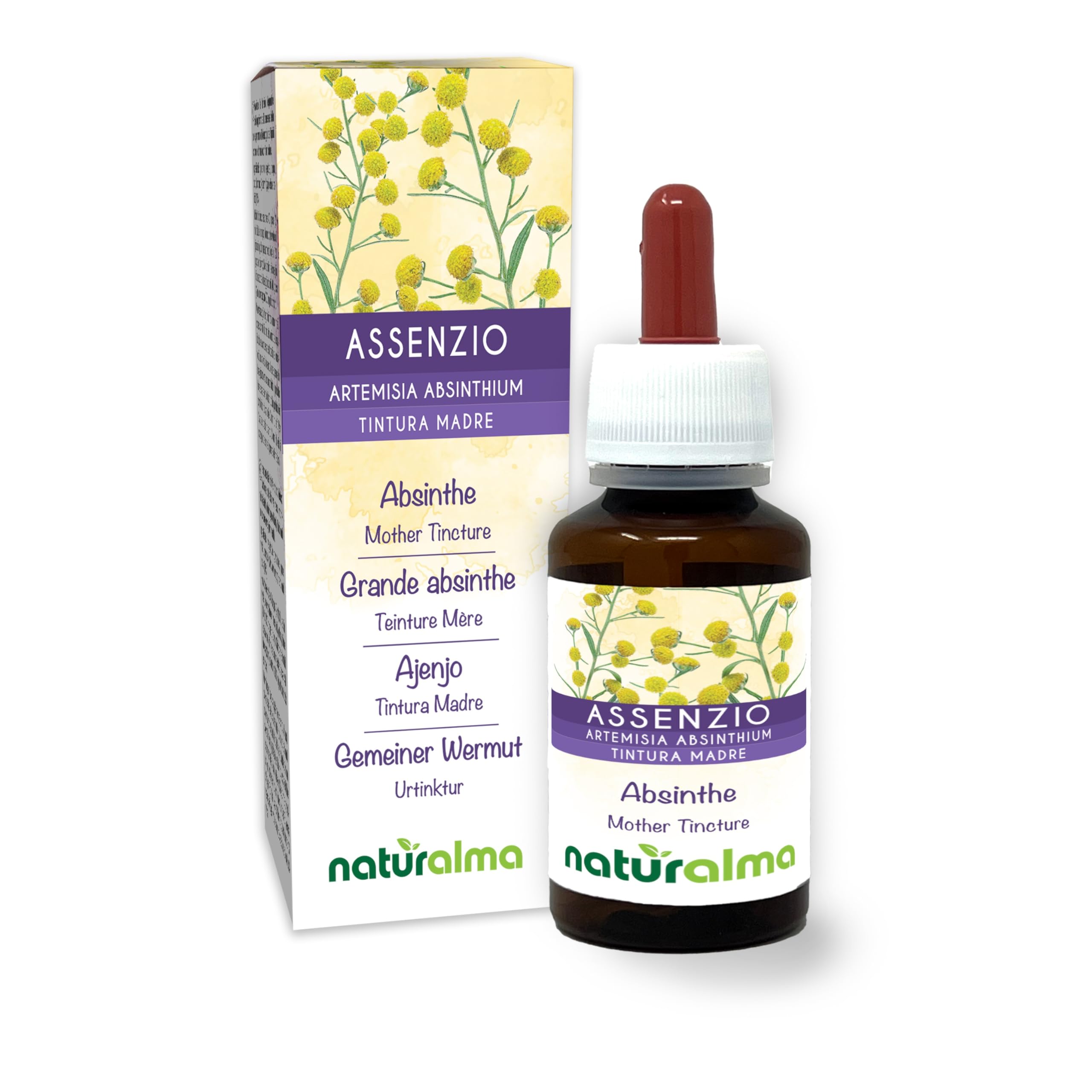 Ajenjo (Artemisia absinthium) hierba con flores Tintura Madre sin alcohol Naturalma - Extracto líquido gotas 60 ml - Complemento alimenticio - Vegano