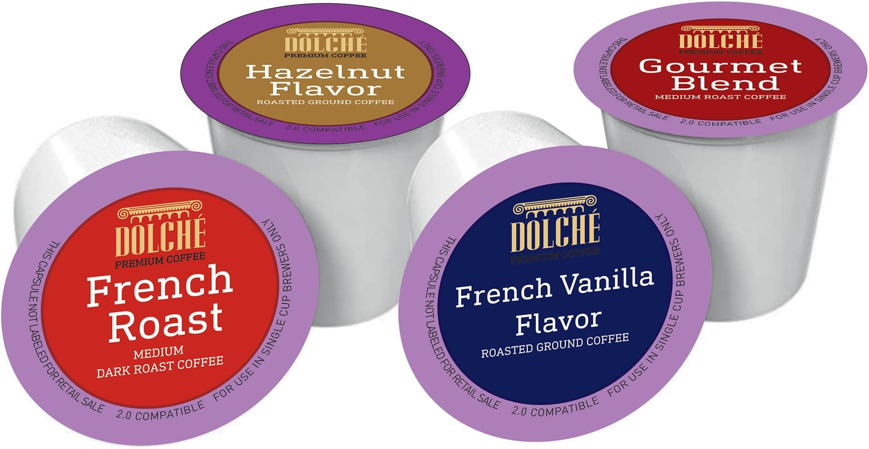 Gourmet, French Roast, Hazelnut & French Vanilla Blends, American Coffee in Compatible Keurig K-Cup 2.0 Capsules, Box Four Varieties 100 Count by Dolché