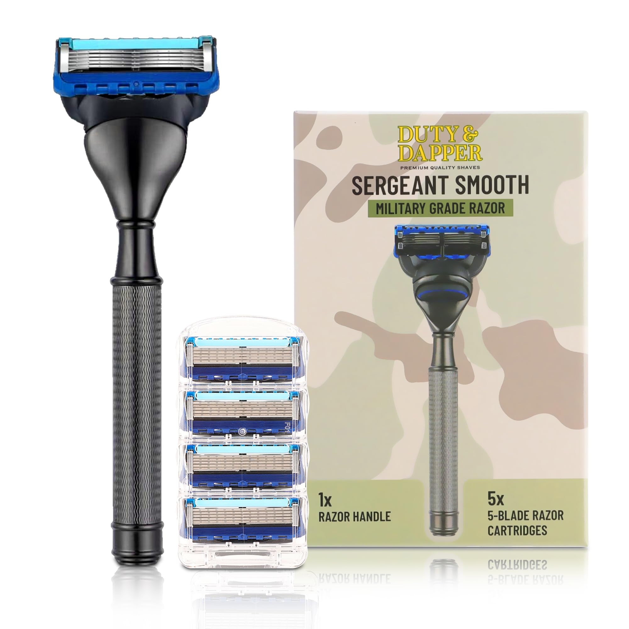 Duty & Dapper | Sergeant Smooth 5 Blade Razor With Lubricating Strip and Exfoliating Strip | Heavy Duty Tough Military Grade Shaving Razors and