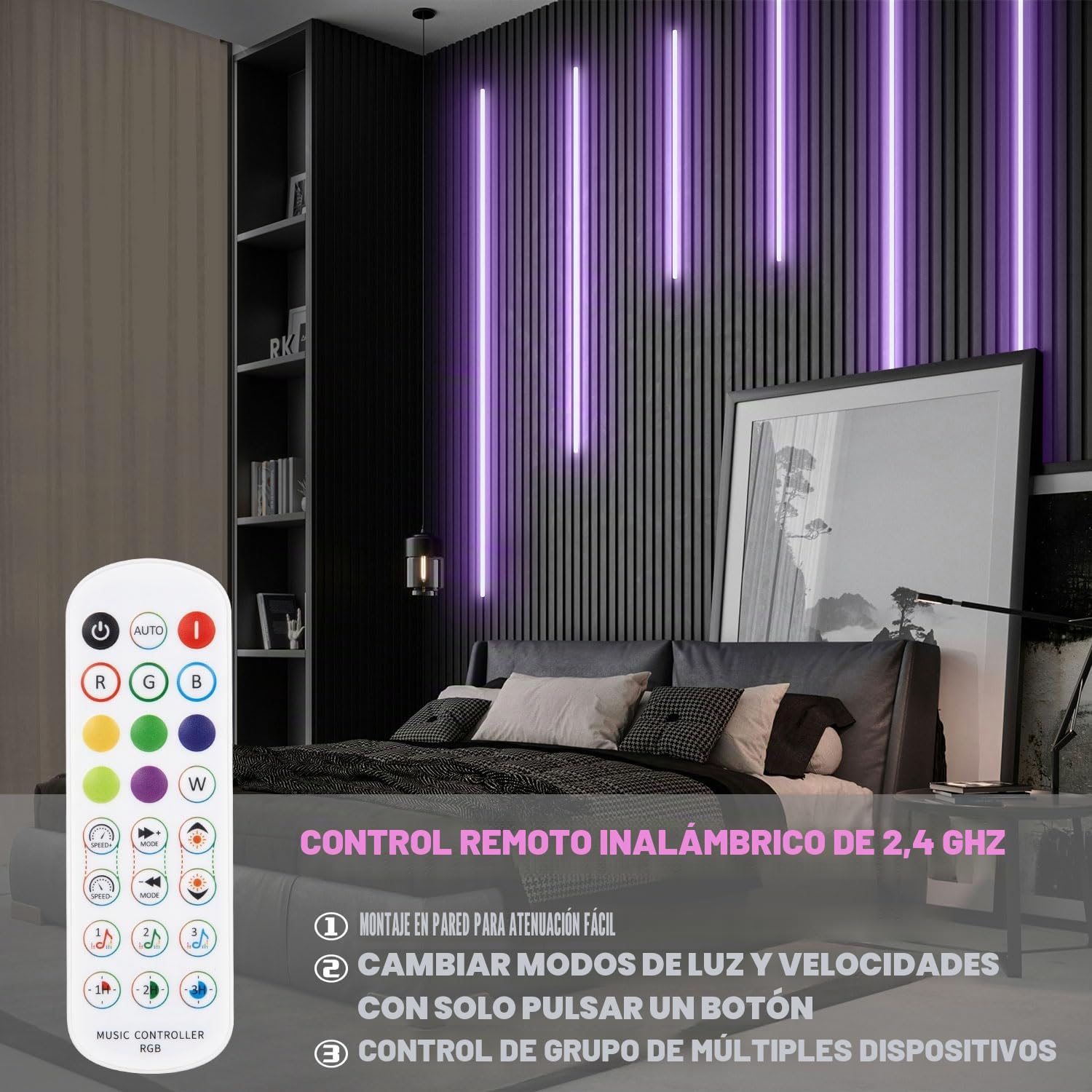 Lichaser RGB Tira LED Negras Empotradas para Panel Acústico, 6 WiFi Tiras LED Paneles Insonorizacion Compatibles con Alexa y App, Adhesiva Luz para Panel Madera Acustico (2 * 40+2 * 60+2 * 90 cm)