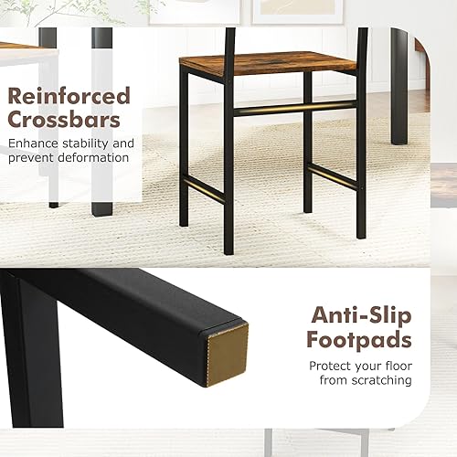 Miniatura 4 de COSTWAY Juego de 2 sillas de comedor, madera rústica y marco de metal, sillas laterales industriales sin brazos con asiento ancho y cómodo y