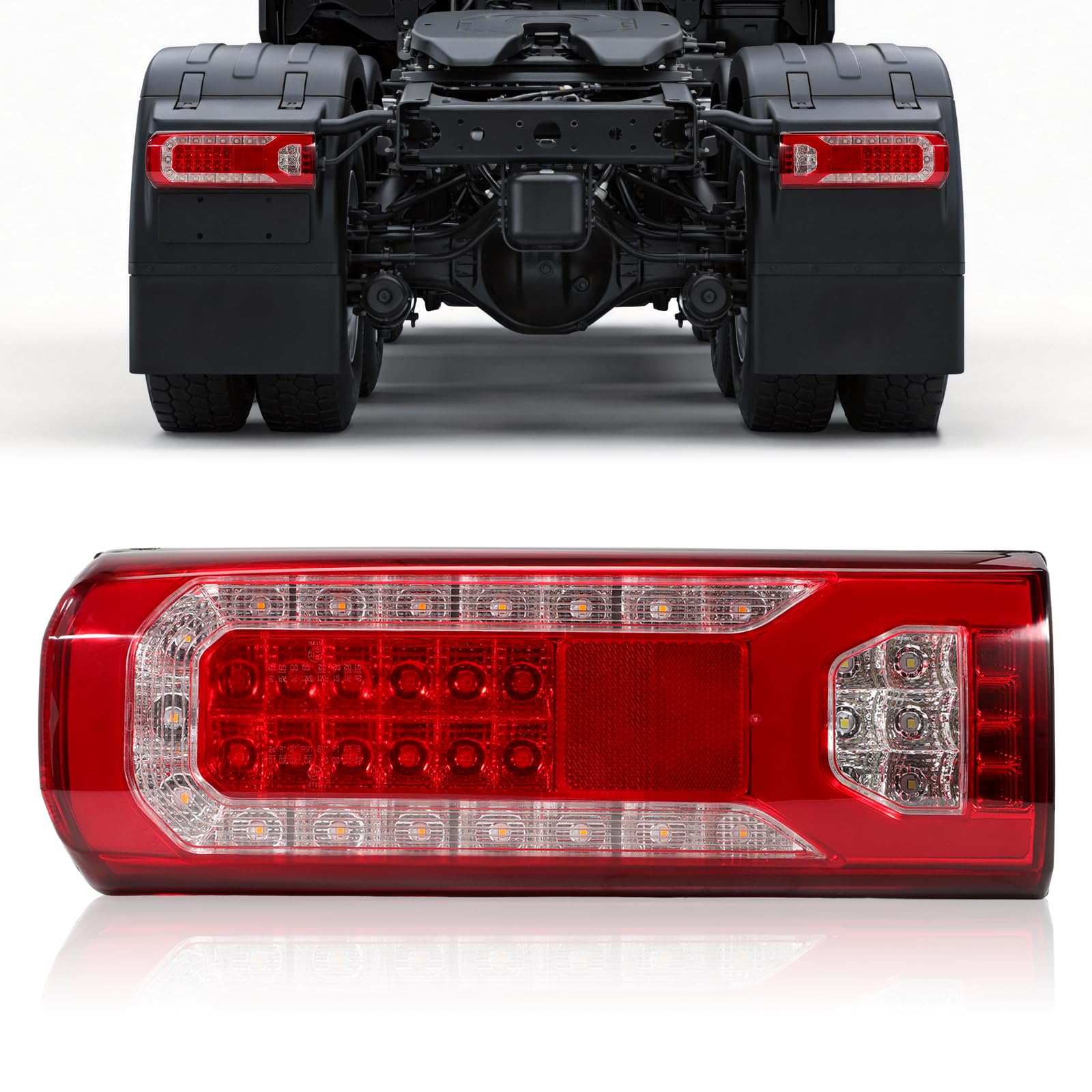 Piloto Trasero Izquierda 24V para Mercedes Actros Arocs Antos Atego 2011- | Faro Trasero con luz de freno y avisador de marcha atrás Luz trasera LED Lado del acompañante 0035443203 0035443403 Directo