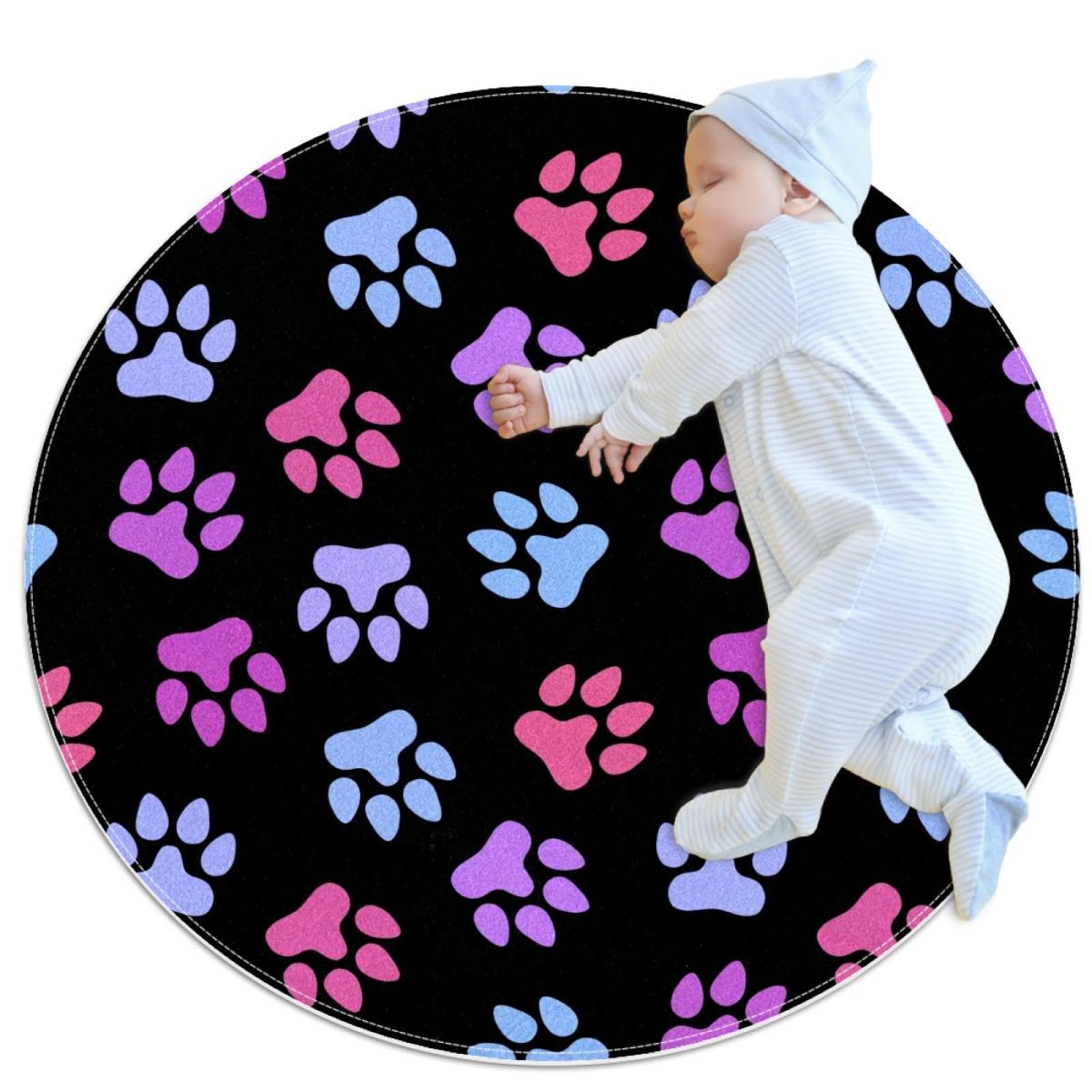 Tapis antidérapant rond 1m à motif pattes de chat pour éviter les glissades sur carrelage