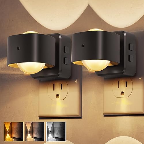 Miniatura 8 de L LOHAS LED Proyector de luz nocturna, luz nocturna que cambia de color, enchufe a la pared, sensor de atardecer a amanecer, luz nocturna giratoria,