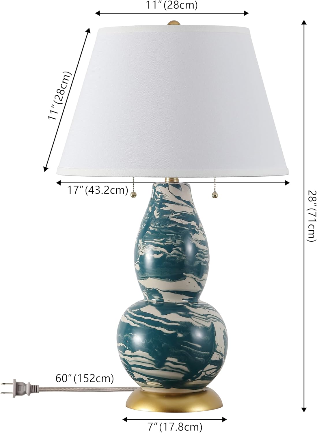SAFAVIEH Lighting Collection Modern Swirls Blue/ White 29-inch Bedroom Living Room Home Office Desk Nightstand Table Lamp (LED Bulbs Included)