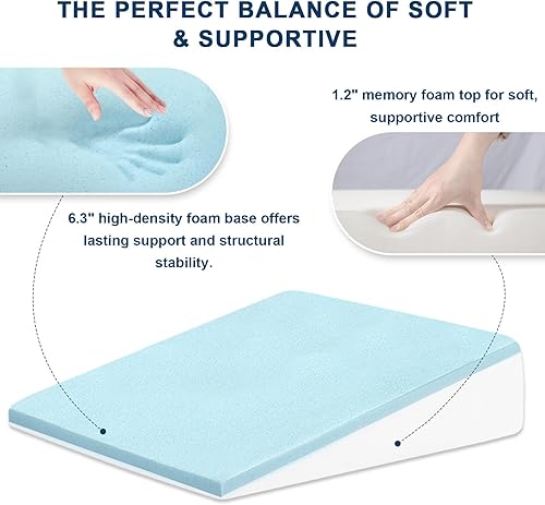 Miniatura 5 de Almohada de cuña de 7.5 pulgadas, cuña de cama después de la cirugía, alivio del dolor de espalda, almohada de espuma viscoelástica, cuña inclinada