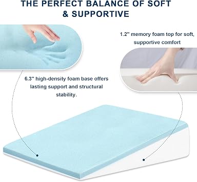 Wedge Pillow for Sleeping, 7.5 Memory Foam Bed Wedge for Back and Leg Use | Dual-Layer Foam with a High-Density Base Provides Stable Support, Resists Flattening, and Stays Secure with a Non-Slip Bottom