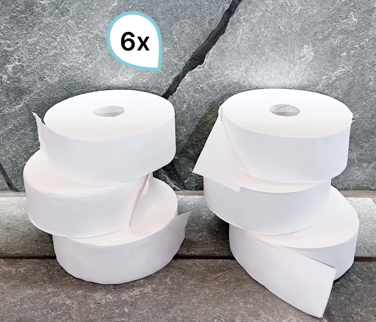 Jumbo Toilettenpapier 300 m, 6 Rollen | Jumbo-Toilettenpapier aus 100 % Zellstoff, 6 Rollen à 300 m, 2-lagig und hoch ergiebig