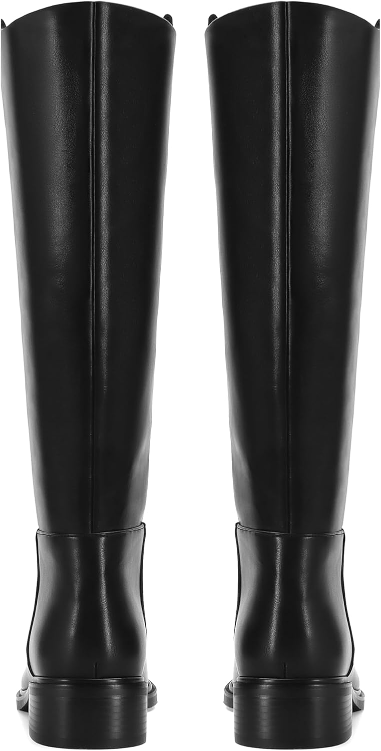 Knee High Boots for Women Chunky Low Heels Riding Round Toe Tall Long Boot Pull on Fashion Casual Trendy