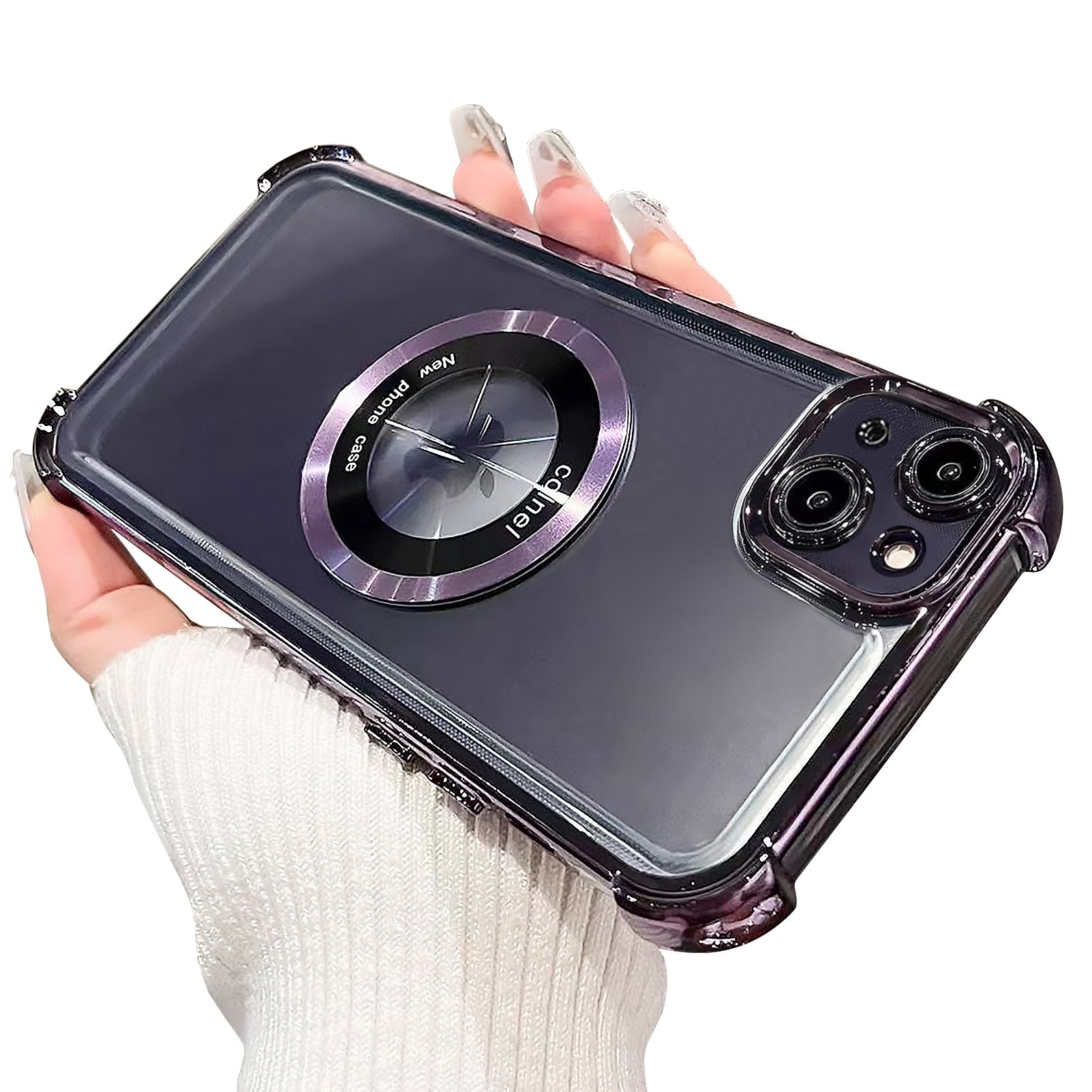 Eiyikof for iPhone 13 Magnetic Transparent Case,Luxury Bling Four Corners Shockproof Military-Grade Protection with Camera Lens Protector MagSafe