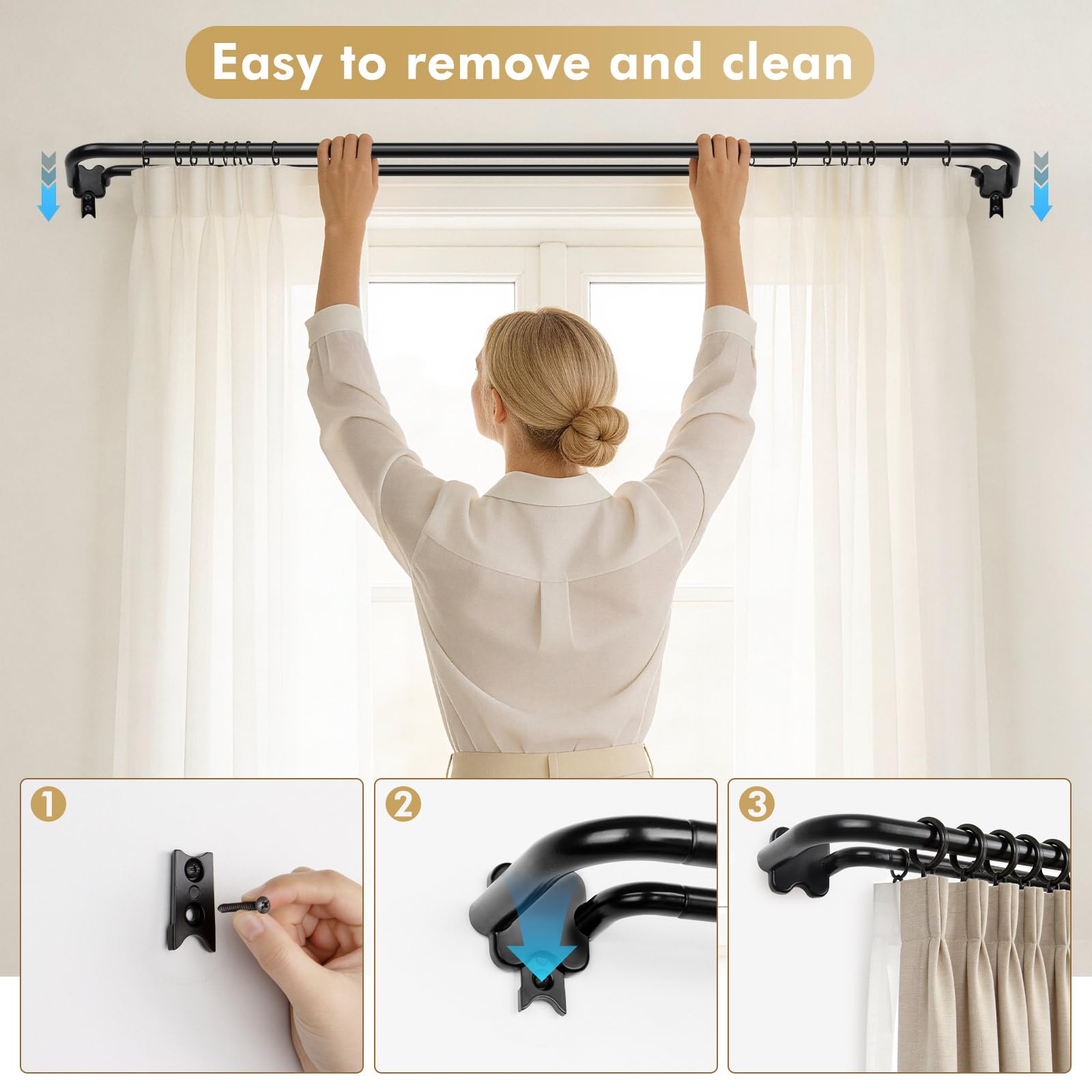 Amazon.com: Black Double Curtain Rods, USFOOK Blackout Wrap Around