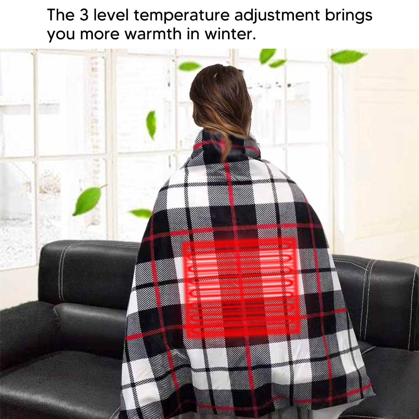 EMUKOEP Scialle Riscaldato Elettrico Avvolgimento Riscaldante USB Uso Confortevole Controllo della Temperatura a 3 Livelli per Ginocchio, Vita, Dimensioni 140 X 80 Cm, Casa