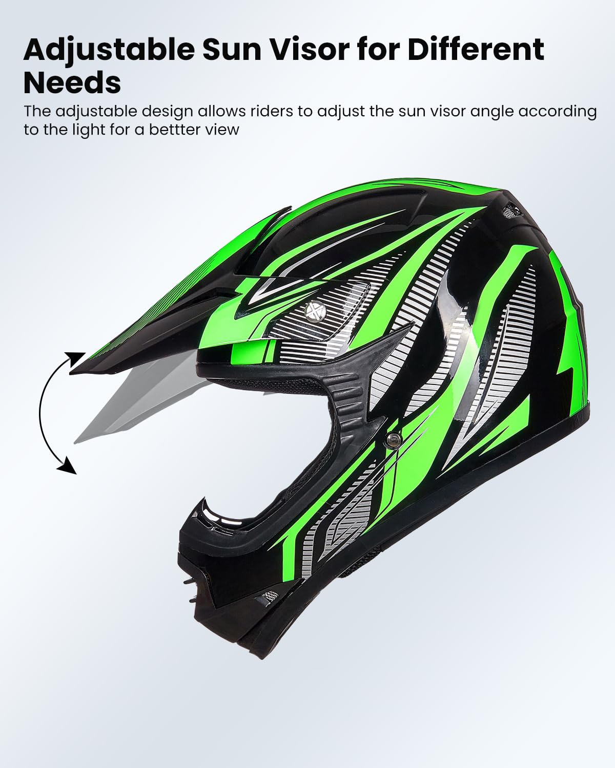 ILM Dziecięcy kask motocyklowy Cross Dirt Bike dla chłopców i dziewcząt, uniseks, homologacja ECE22.06 Full Face Off Road ATV Enduro MTB z rękawicami Gogle Model B07, czarny zielony, XL
