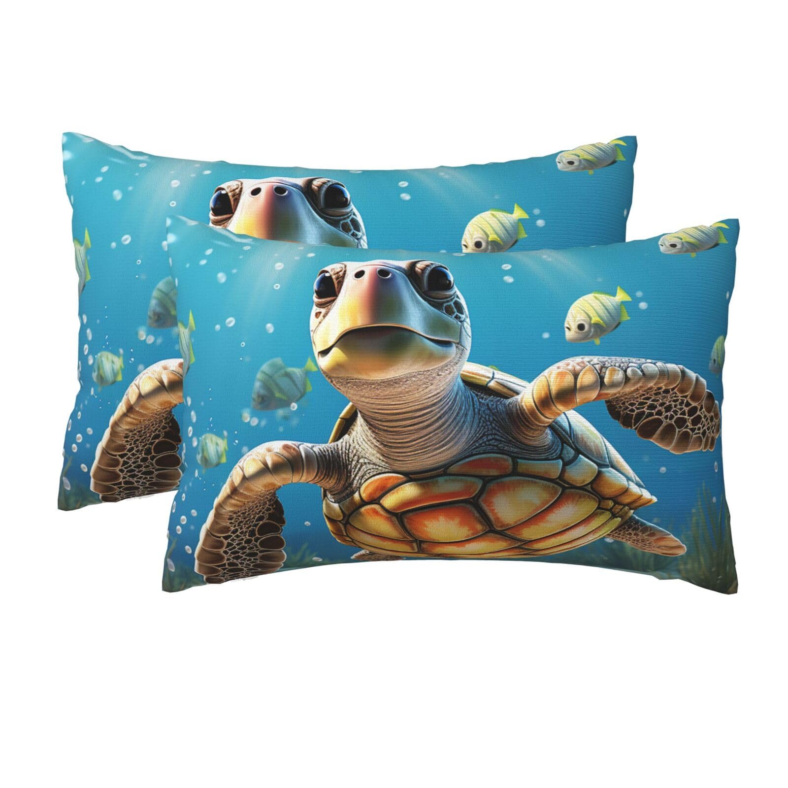 2 Pack Queen Pillow Cases with Hidden Zipper, Soft Breathable Pillow Covers for Hair and Skin, Cartoon Sea Turtle Pillowcases 20"x30" Bed Pillow Protectors Cover for Sleeping Gifts