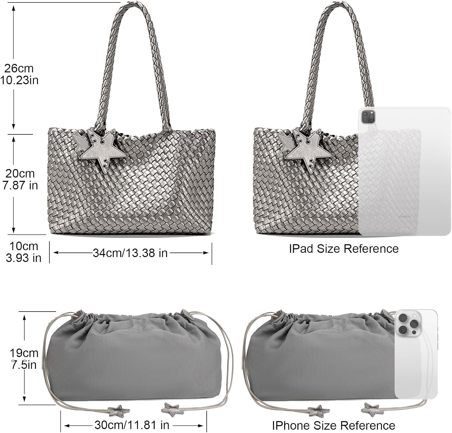 Fashion Shoulder Hobo Bag, Woven Tote Bag for Women, Travel Leather Beach Bags Shopper Handbag, Work Purses for Women