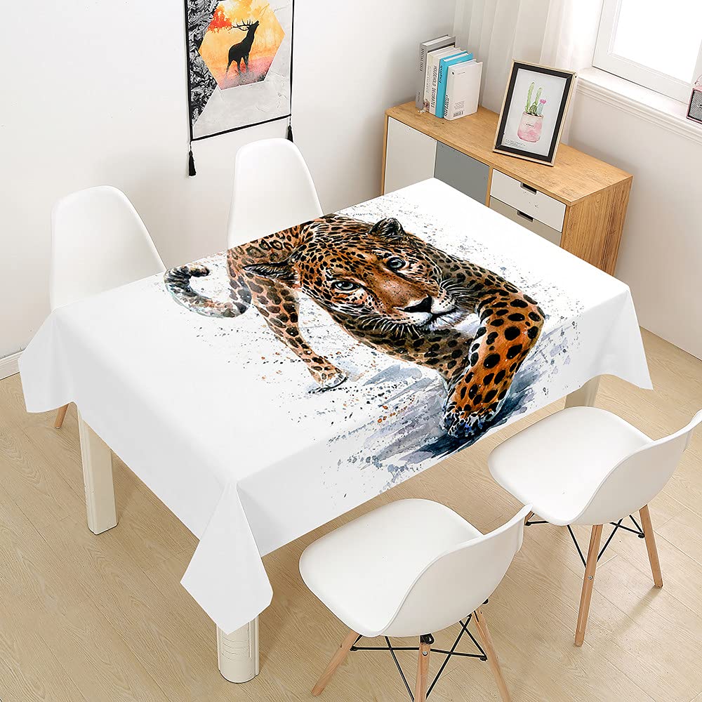 Patdrea Leinentischdecke Mit Leopardenmuster – 139,7x200,7 Cm, Weich & Atmungsaktiv, Für Küche & Esszimmer