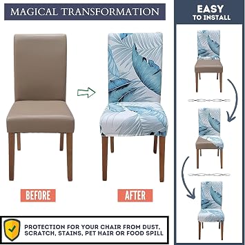 SPRINGRICO Chair Covers for Dining Room Set of 4, Stretch Dining Chair Cover, Washable Spandex Kitchen Parsons Chair Slipcovers, Removable Seat Protector for Home or Party 4 Pack, Cassandra