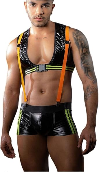Mens Fireman Cosplay Costume Tuxedo Sexy Lingerie Set Role Play Uniform Gay Bar Nightclub Outfit