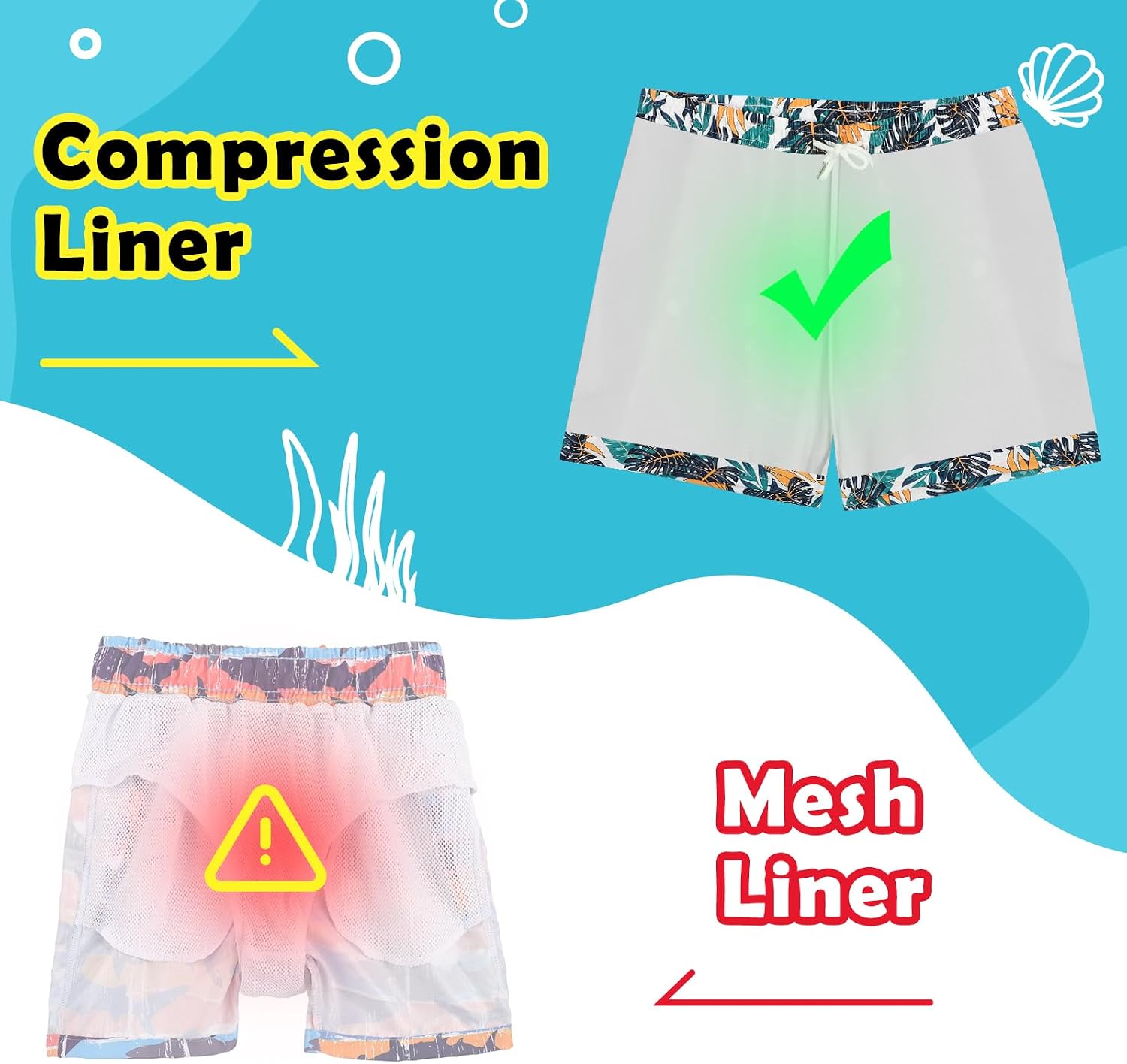 Men's Swim Trunks Print 2 in 1 Compression Liner Bathing Swimsuits 7" Quick Dry Beach Board Shorts with 4 Pockets