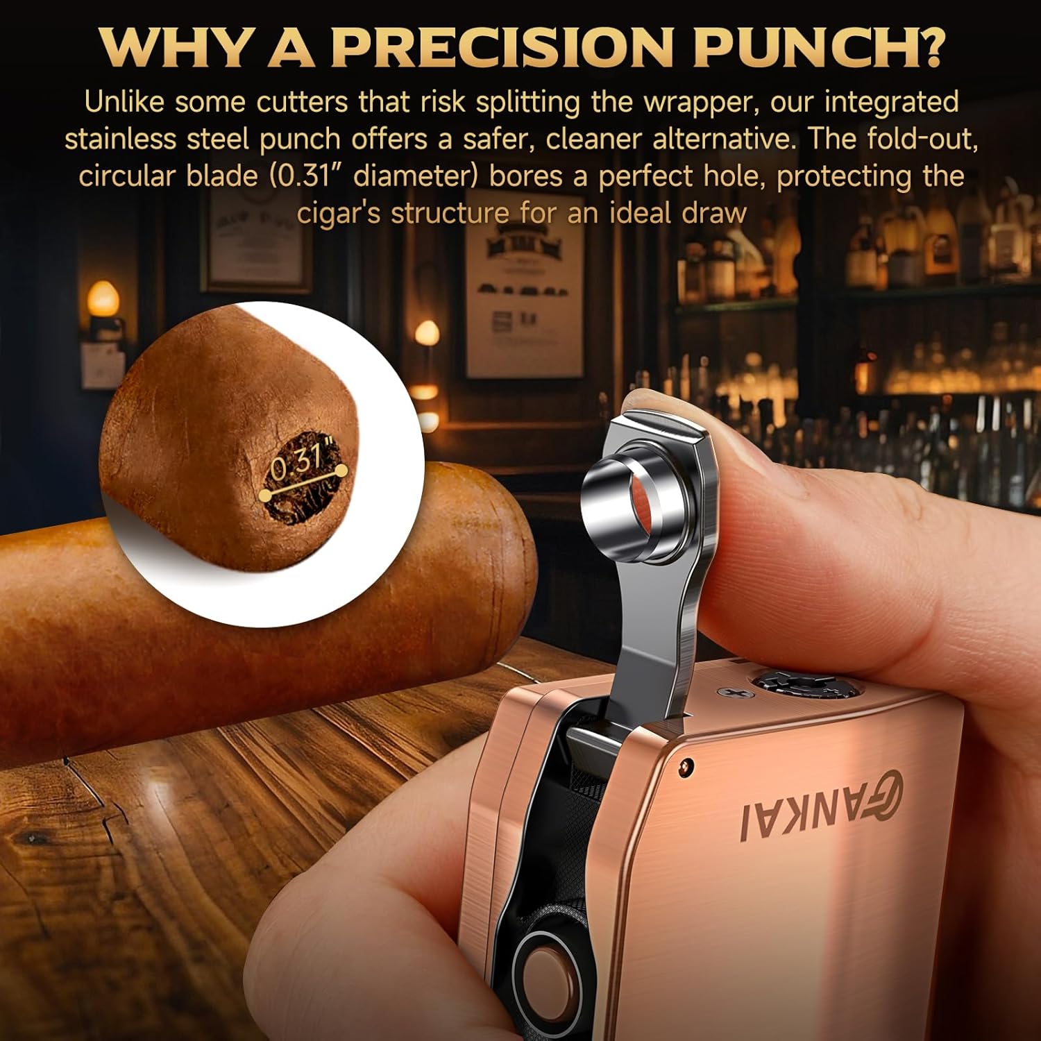 Cigar Torch Lighter with Cutter & Punch, 3 in 1 Butane Lighter Built-in Scissors, Refillable Windproof Dual Flame Lighter with Fuel Gauge, Gift for Men