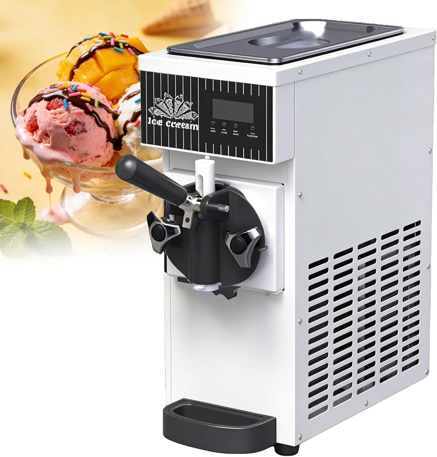 Soft Serve Ice Cream Machine for Home,Countertop Soft Serve Ice Cream Maker,4-5 Kg/H Yield,Auto Clean,LCD Panel Soft Serve Maker Single Flavor Soft Serve Ice Cream Machine White-750w