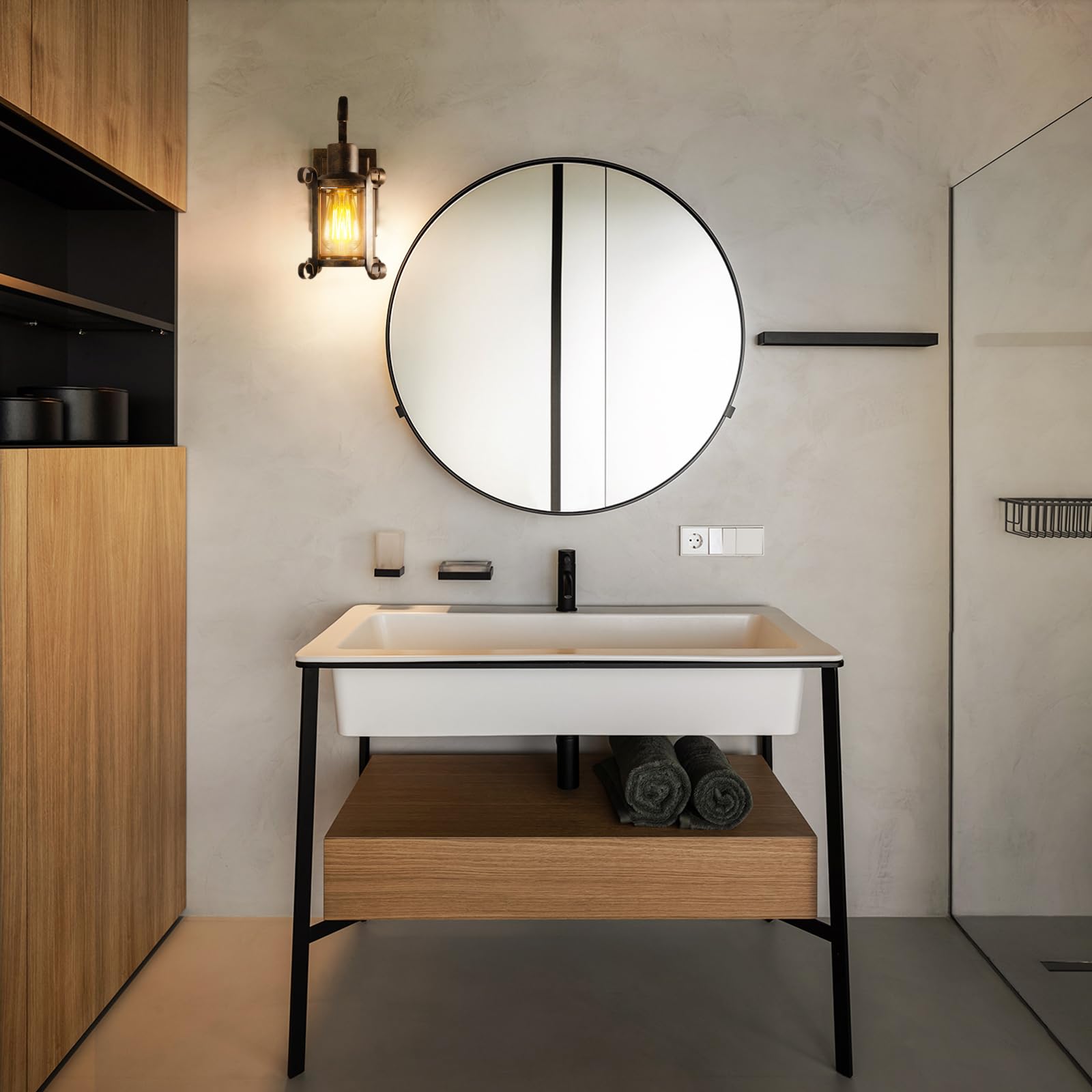 Rustikale Innen Bernstein Glas Wandleuchte 1-Pack, Bronze gebürstet, Vintage-Lampe Veranda Beleuchtung wasserdicht Retro-Lampe für Innen Schlafzimmer Wohnzimmer Outdoor（NO Bulb）