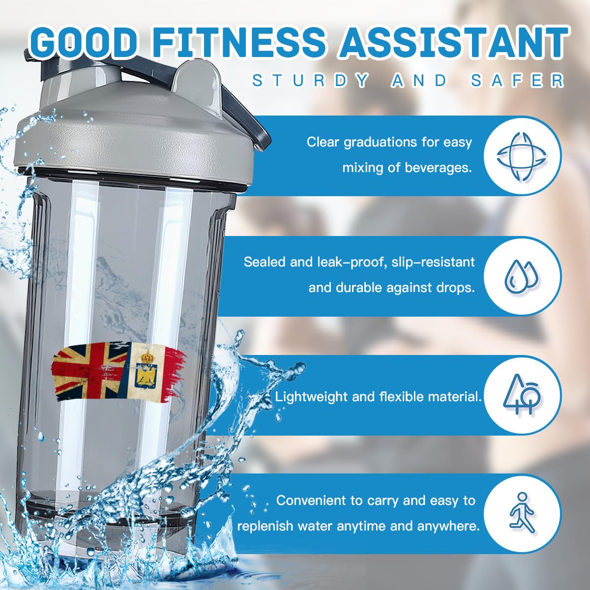 French America Flag 18 Ounce Shaker Cup,Fashion Theme Pattern Shaker Bottle Leak-proof Workout Shake Bottles 500ML/18 oz Perfect for Pre Workout