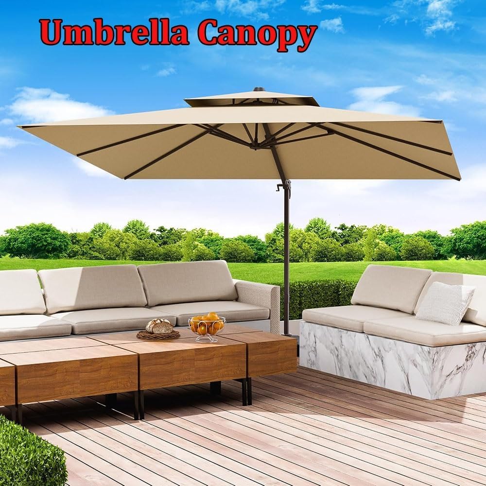 Toile De Rechange pour Parasol Rectangulaire 3 X 4 M - 8 Baleines, Toile Déportée pour Terrasse, Résistante Aux UV, Idéale pour Piscine Et Jardin (Beige, Double Toile)