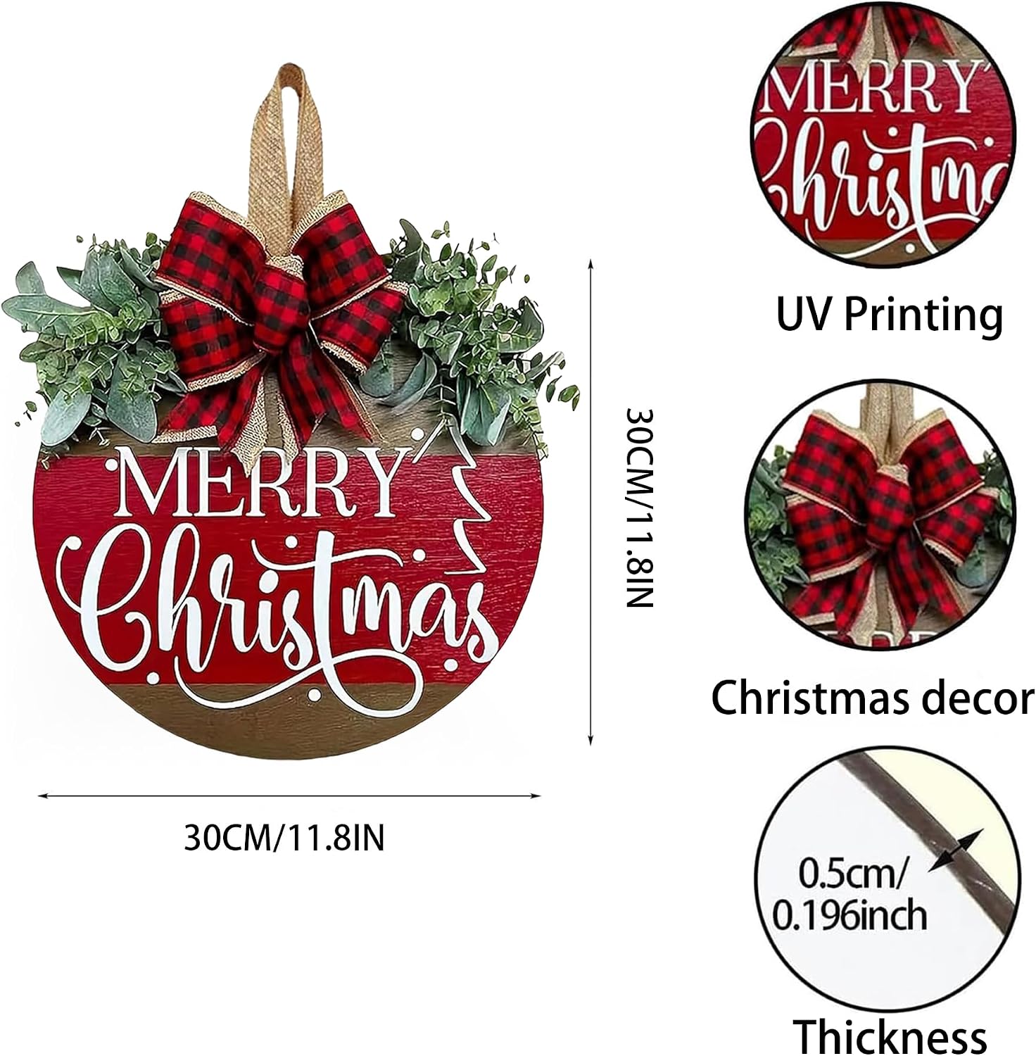 Christmas Wreaths for Front Door, Merry Christmas Door Hanger Sign Decor