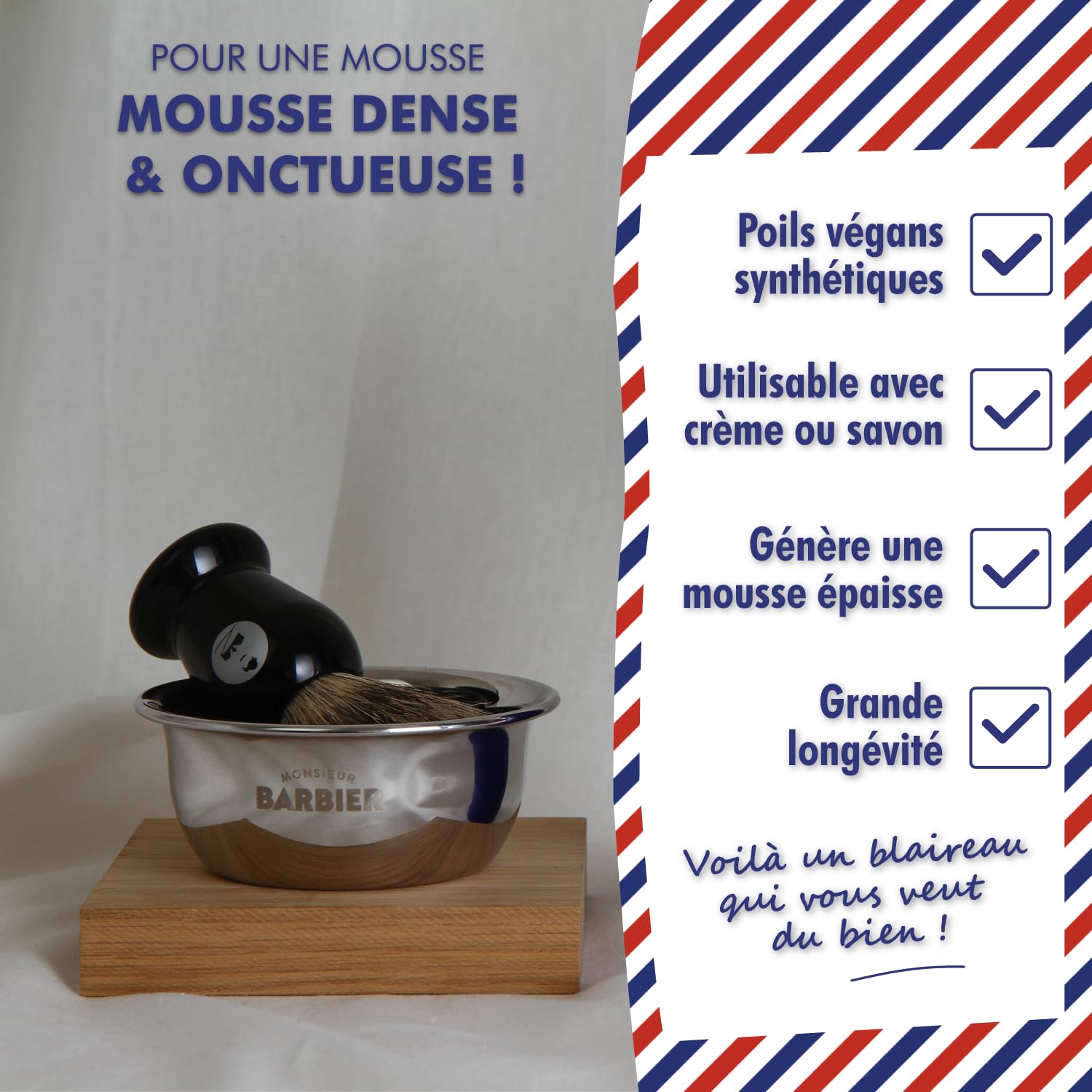 Monsieur BARBIER Old School Kit de Rasage Coffret Cadeau Naturel Végan Français Pierre d'Alun Crème Rasage Blaireau Rasoir 5 Lames