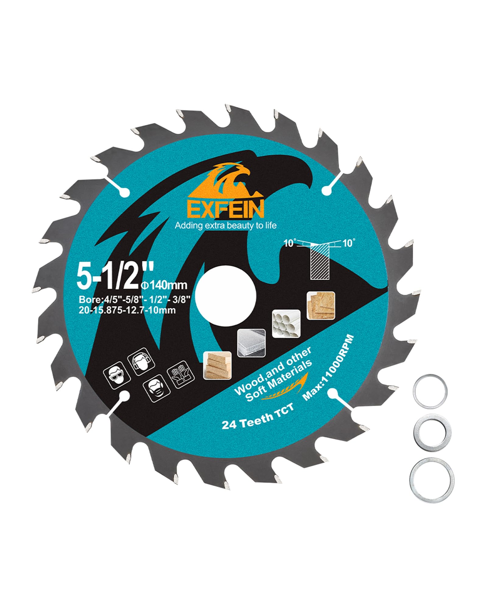 EXFEIN 140mm Wood Cutting Disc, 24 Teeth ATB TCT Fine Finish Disc with 20mm Bore for Wood Plastic