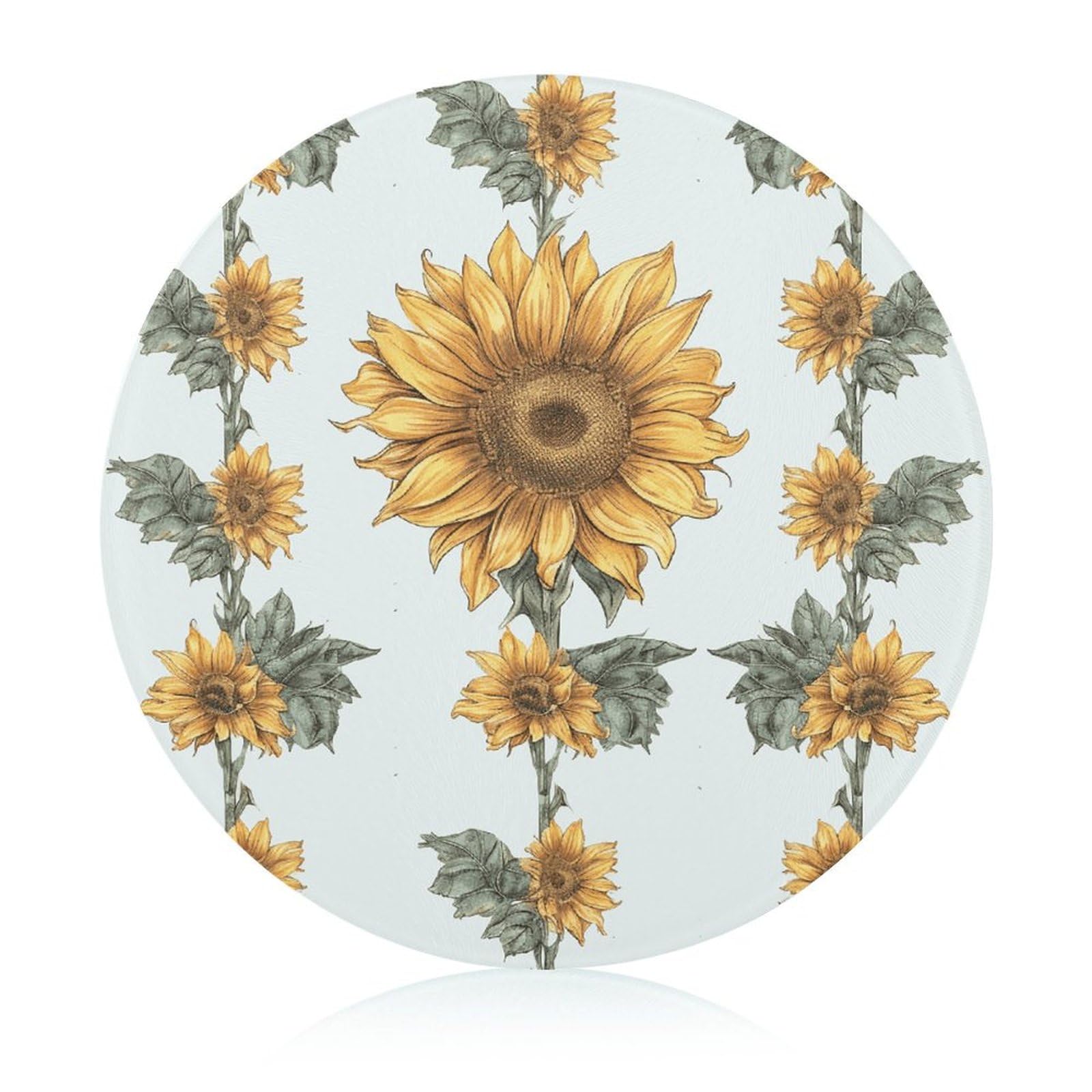 Planche à découper ronde en verre trempé haut de gamme avec décor tournesol peint à la main