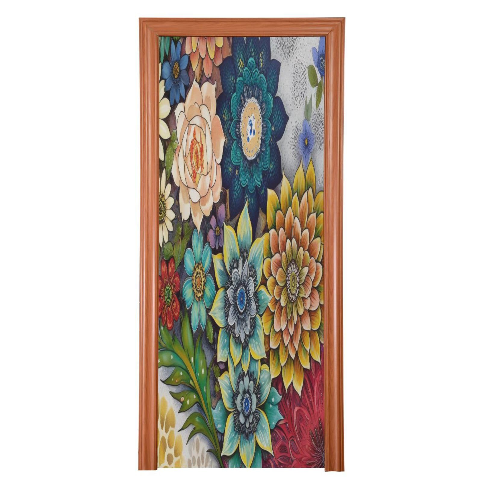 FLildon Retro Flowers Door Cover Decoration, Party Accessory Porch Decor for Festive Ornament Room Door Covers 35 x 79 Inch